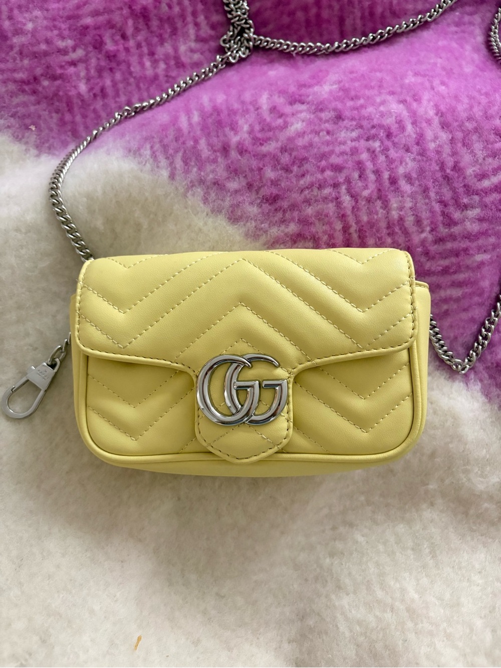 Gucci Yellow Quilted Mini Shoulder Bag with Silver Double G
